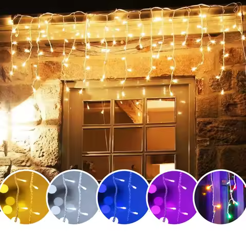 5M LED Curtain Icicle String Lights Faiy Light Birthdays Garland 0.4-0.6m Xmas Garden Street Outdoor