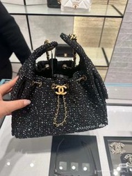 限量色！ Chanel 25 Hobo Bag 25A Tweed Black Glitter  香奈兒黑色毛呢包 手工坊