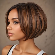 Mother's Day Wigs Short Bob Wig Yaki Straight Hair Wig Synthetic Hair Side Part Short Cut Wig Soft K