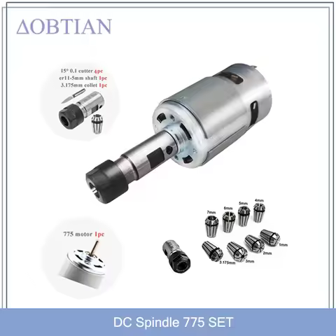 775 DC Motor 12-36V Ball Bearing Spindle Motor with ER11 Extension Rod Carving Knife for CNC Router