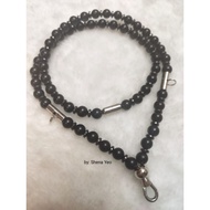 Amulet Necklace, 8mm Ebony Bead Amulet Necklace, Stainless Steel 3 Buckles