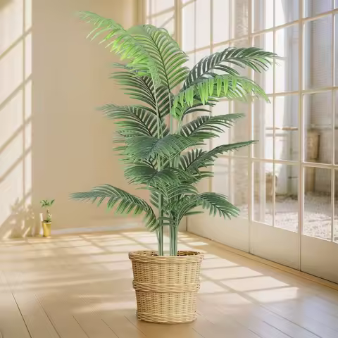 Artificial Areca Palm Plant 5FT Palm Tree Tropical Palm Plant Dypsis Lutescens Plants in Pot for Hom