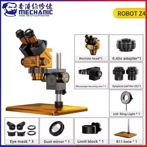 MECHANIC ROBOT Z4-B11 Trinocular Stereo Industrial Microscope 6.5-60X Continuous Zoom WF10X25 Eyepie