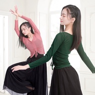 Women Dance Mesh Top Classical Folk Dance Costume Ladies Transparent Blouse Ballet Outfit Long Sleeve