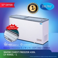 SNOW CHEST FREEZER (FLAT GLASS SLIDING LID FREEZER  420LITER ) LY450GLL -LED LIGHT