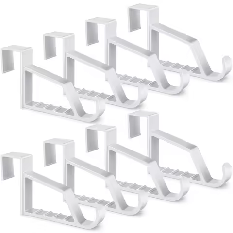 8 Pack Over The Door Hooks for Hangers - Extra Strong White Plastic Over Door Hook for Hanging Cloth