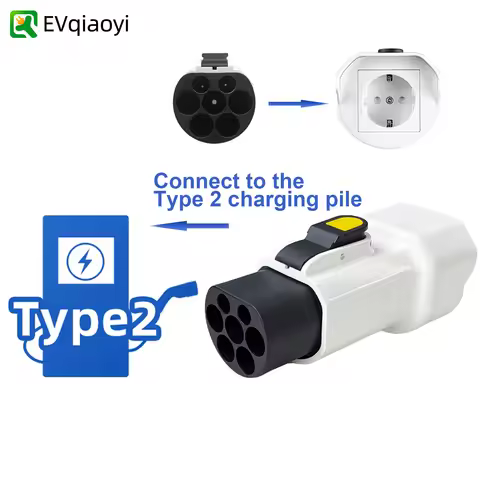 EVqiaoyi Type 2 pile to 16A Socket Adaptor Compatible with TYPE 2 Standard Charging Equipment to 220