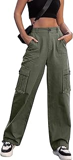 Y2K Women's Cargo Trousers - High Waist Wide Leg Trousers with 6 Pockets - Available in Sizes S/M/L/