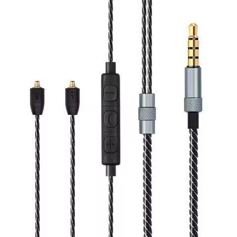For Shure MMCX Interface Se215 Se425 Se535 Earphone Upgrade Cable with MIC Volume Adjustment Black /