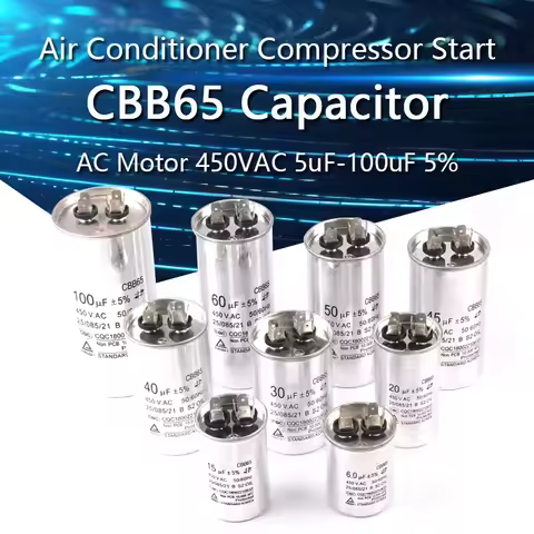 CBB65 AC Motor Capacitor Air Conditioner Compressor Start Capacitor 450VAC 5uF 20uF 25uF 30uF 35uF 4