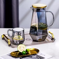 Luxury-Style Glass Tea Set: Glass cups, glass water jug (with lid), durable hot water jug