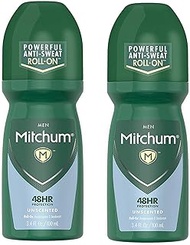 Mitchum Roll-On Anti-Perspirant and Deodorant for Men | Powerful Anti-Sweat | Unscented 3.4 Oz (Pack of 2)