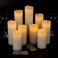 Flameless Candles Led Candles Set of 9(H 4" 5" 6" 7" 8" 9" xD 2.2") Ivory Real Wax Battery Candles w