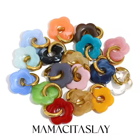 MamacitaSlay 316L Stainless Steel Acrylic Flower Hoop Earrings 18K Gold Plated Waterproof Jewelry Wo