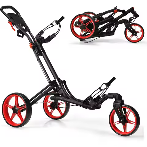 Folding Golf Push Cart with Swivel Front Wheel 3 Wheel Adjustable Golf Pull Cart for Easy Transporta