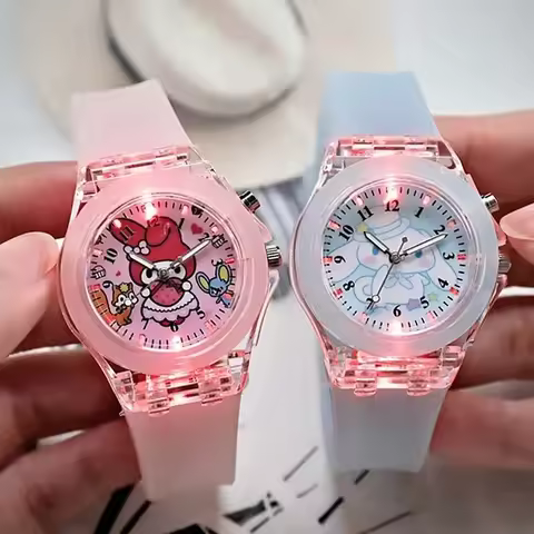 Hello Kitty Children's Watches Kawaii Melody Cinnamoroll Student Children LED Luminous Bracelet Watc