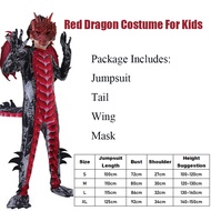 Green Red Boys Gragon Fire Halloween Dress Up Jumpsuit Wings Tail Mask Set Black Blue Kids Dragon Ju