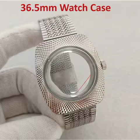 New 36.5mm Watch Case+Watch Strap Polished Bird's Nest Design Watch Case Modification Parts for NH35