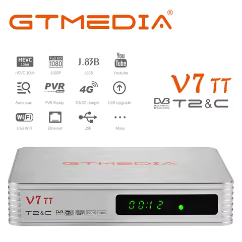 GTMEDIA V7TT DVB-T/T2 Terrestrial Digital TV Receiver H.265 HEVC 10Bit Tuner Full HD TDT DVB-C Decod