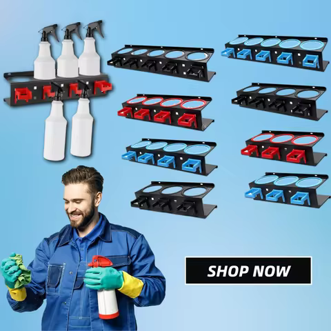 3/4/5 Hooks Spray Bottle Holder Wall Mount, Detailing Bottle Organizer, Spray Bottle Rack for Garage