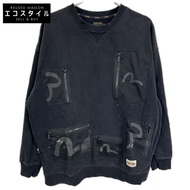Evisu 黑色多口袋海鷗印花寬鬆衛衣，M 碼 [二手]