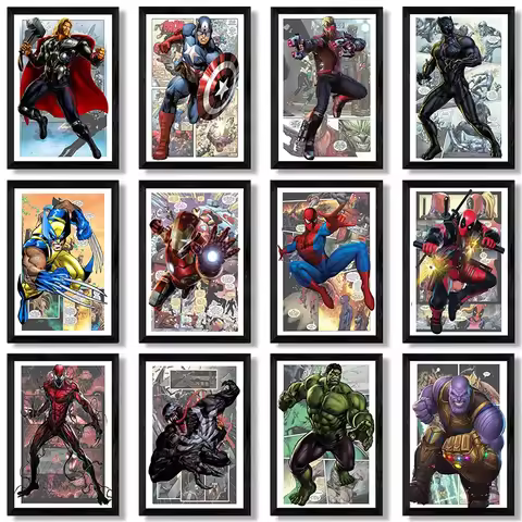 Marvel Avengers Comic Poster Spiderman Iron Man Hurk Posters Superhero Canvas Painting Wall Art Home