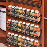 Black/Silver Metal Spice Rack, No Drill Mark Wall Mount Or Screw Installation, Space Saving Spice Ja