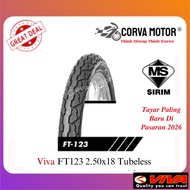 Corva Motor Tayar Viva Tubeless Ft123 (Bunga Sotong) 2.50-18 250-18 Tubeless Tayar 2.50 18 Tubeless