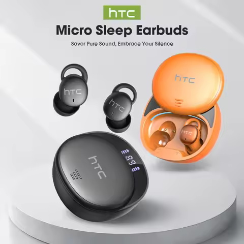 HTC Sleep In-Ear Headphones Ultra Light Wireless Earbuds for Side Sleepers White Noise Cancelling Bl