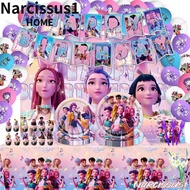 NARCISSUS Demon Hunter Party Decoration, Cake Top Balloon Huntrix Kpop Party Cutlery Set, Kpop Banne