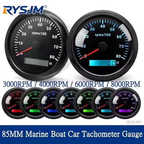 7 Colors Backlights 85mm Auto Marine Tachometer RPM Meter Gauge 3K 4K 6K 7K 8K 8000RPM REV Counter W