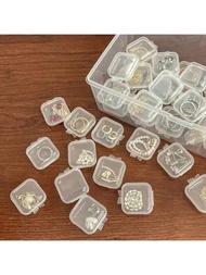 10/20/40入組迷你正方形收納盒,塑料透明珠寶收納盒,有合頁蓋,可用於耳塞及其他小物品的收納,情人節禮物