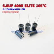 (Quantity 5 Pieces) 6.8UF 400V 105C ELITE SIZE 10X16MM. Black Capacitor PJ2G6R8MNN1016M