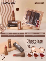 HH1110 & HH1111 ลิปเซต 3 ชิ้น HASAYA GIRL Chocolate Velvet เกลี่ยง่าย สีสวยชัด ติดทนนาน เนื้อเวลเวทแ