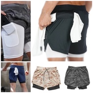 3 In 1 Sports Gym Shorts With Phone Pocket And Towel Loop Integrated Compression Tights