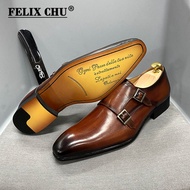 Pointed Toe Black Double Monk Strap Men Shoes Calf Leather Breathable for Men Office Career Dress Shoes luxury Cow Leather Shoes