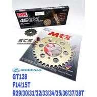 MCS Sprocket Set Modenas GT128 Rantai RK 415 ERO O-Ring Chain Gold F14/15 R 29T to 38T Motor Accessories GT 128
