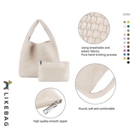 LIKEBAG Fashion Ladies Original Hand Handbag PU Leather Woven Women Large Capacity Tote With Sm