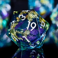 Resin Dice Set for Dungeons and Dragons | Liquid Core & Gold Foil Design | Handcrafted Polyhedral DN