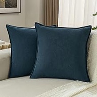 FUTEI Navy Blue Chenille Throw Pillow Covers 26x26 Inch Set of 2,Edges Double-Stitched Euro Pillow S