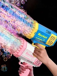 塑料發光泡泡機手持全自動加特林風格32孔泡泡槍電動禮物玩具,戶外派對