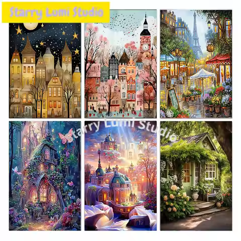 DIY 5D Valentine's Day Diamond Painting Kit, featuring a landscape castle design, is suitable for ad