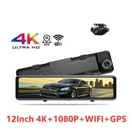 4K with GPS and WiFi 12-inch rearview mirror HD streaming media dual-lens recorder with U3 32G memer