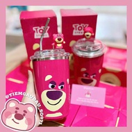 Ly giữ nhiệt hình gấu dâu 450ml kèm ống hút