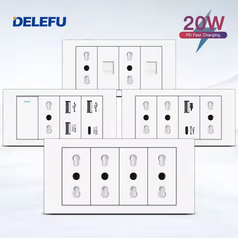 DELEFU Flame Retardant SC31 Panel 145mm White Italian Standard USB Type C Fast Charging Wall Socket