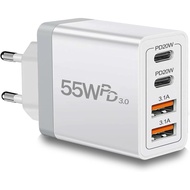 European Travel Plug Adapter USB C, 55W USB C European Charger 4-Port Fast Charger Type C Wall Charg