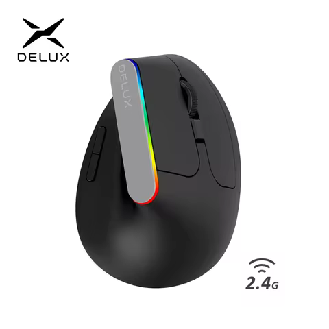 Delux M618C Wireless Silent Ergonomic Vertical 6 Buttons Gaming Mouse USB Receiver RGB 1600 DPI Opti