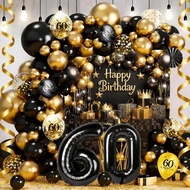 94pcs/set 60th Birthday Party Decoration 30th 40th Black Golden Confetti Balloons Garland Arch Kit f