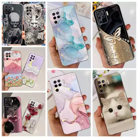 Painting Flower Silicone Case For OPPO Reno 5 Lite Reno5 5G Liquid Soft Silicone Phone Cover Funda O