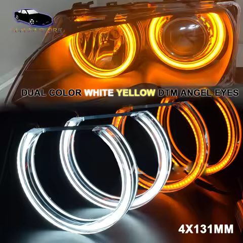 Car Styling Dual Color LED DTM Angel Eyes Headlights for BMW E36 E38 E39 E46 M3 Turn Signal Halo Rin